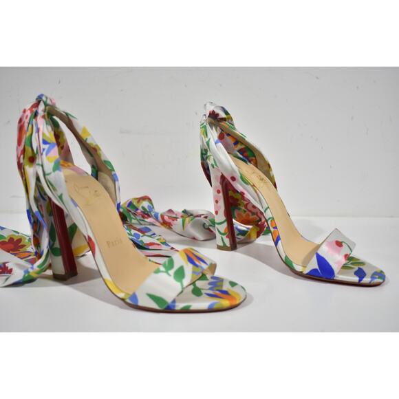Christian Louboutin Crosse Du Desert 100 Bloomy Lace Up Tie Sandal Heel Pump 38 - Picture 4 of 12